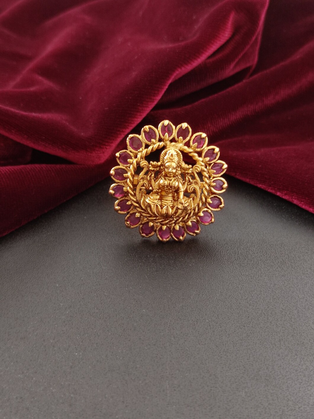 

Pihtara Jewels Gold-Plated Stone-Studded Adjustable Finger Ring