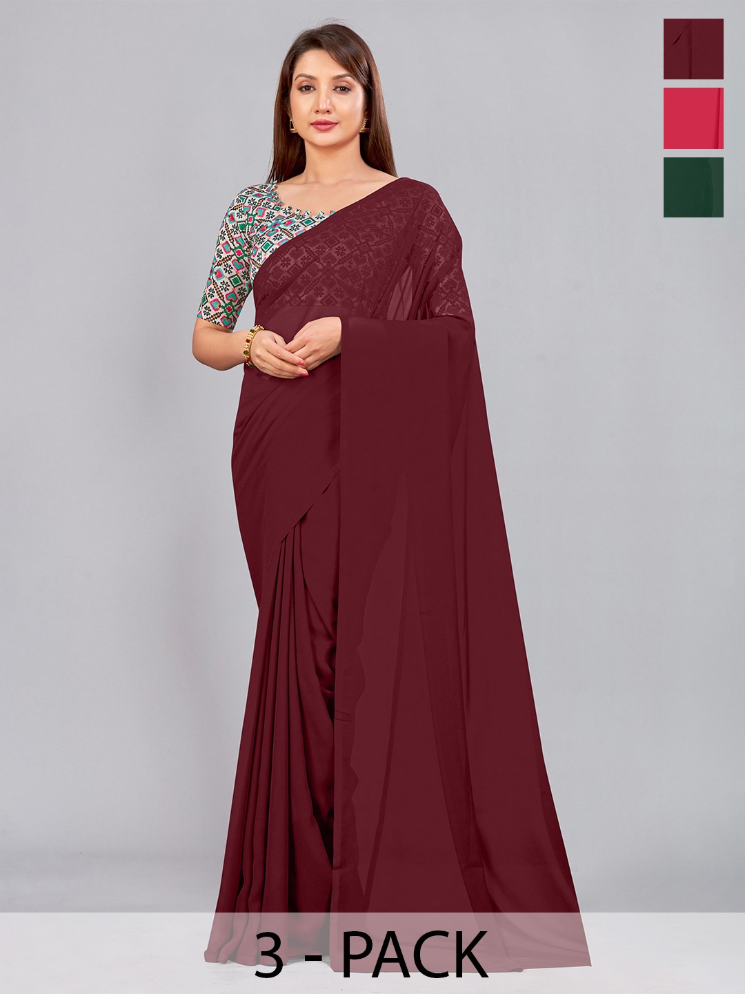 

CastilloFab Pure Georgette Saree, Maroon