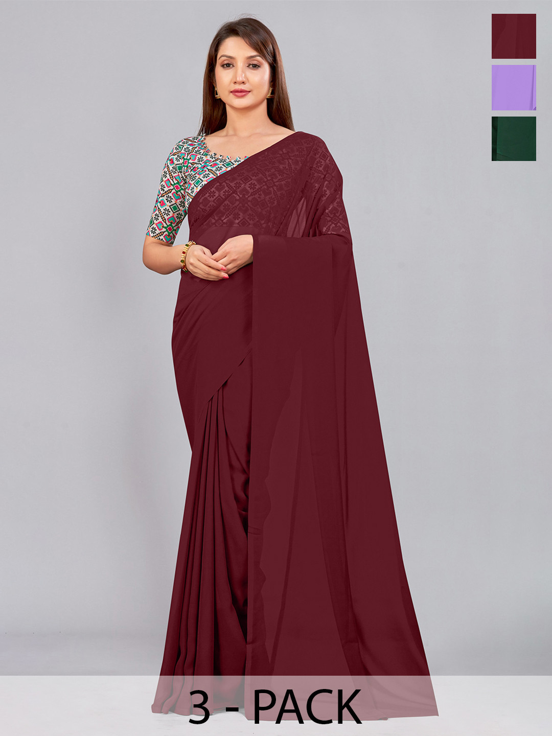 

CastilloFab Pure Georgette Saree, Maroon