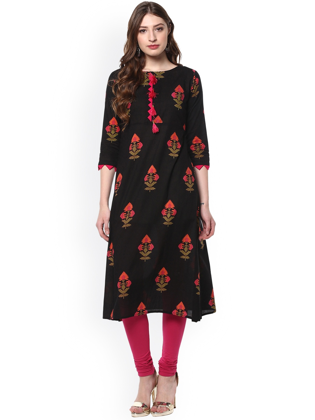 

Janasya Women Black Printed A-Line Kurta