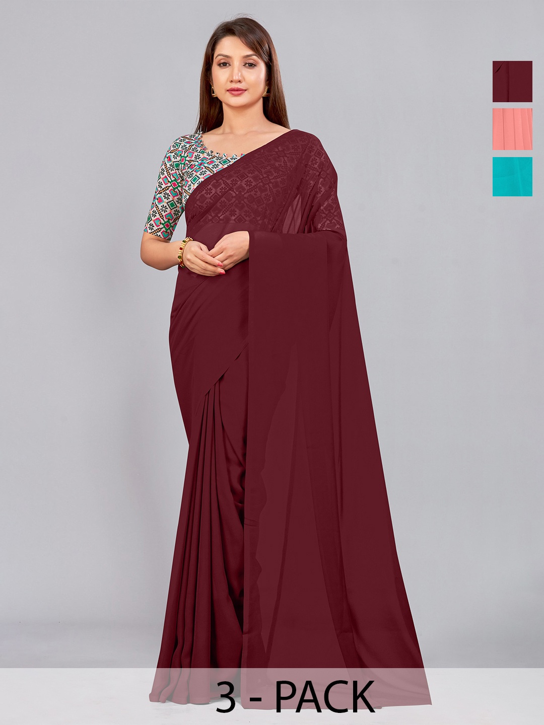 

CastilloFab Pure Georgette Saree, Maroon