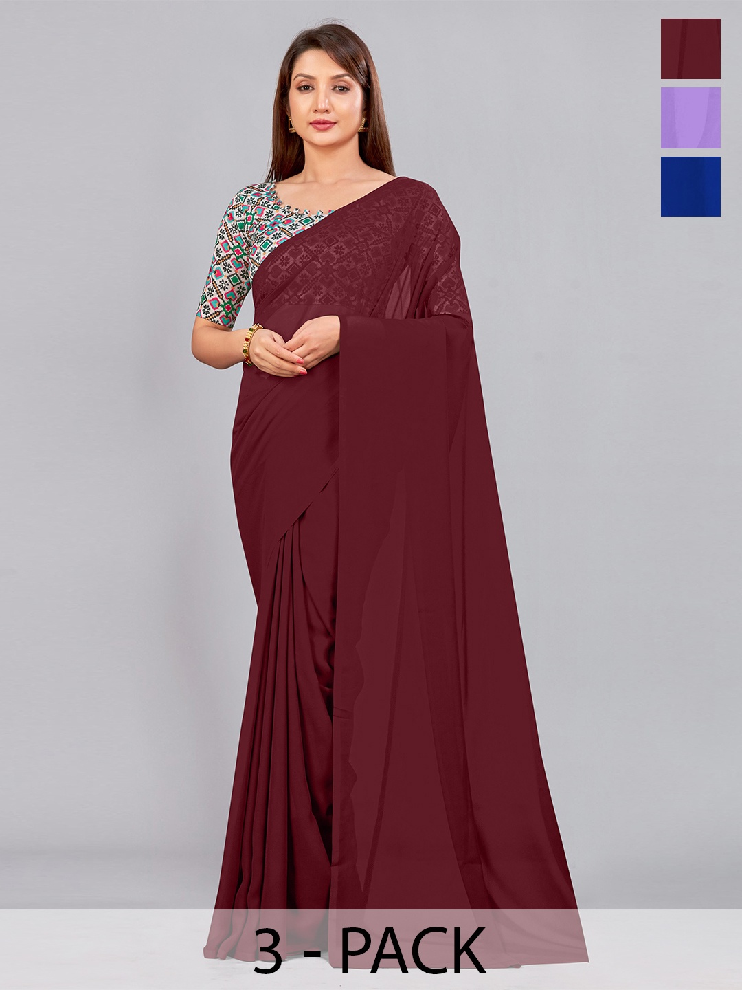 

CastilloFab Pure Georgette Saree, Maroon