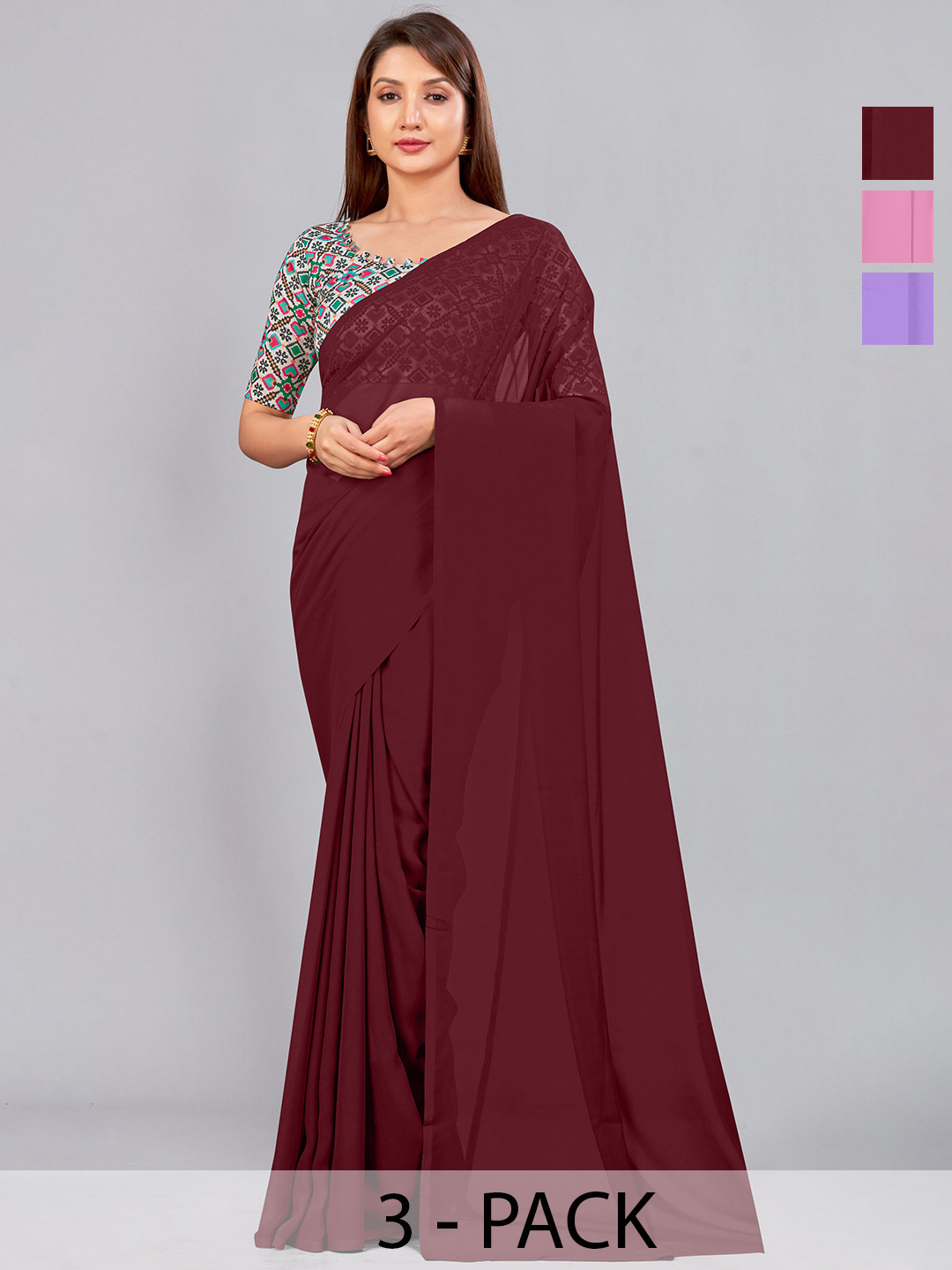 

CastilloFab Pure Georgette Saree, Maroon