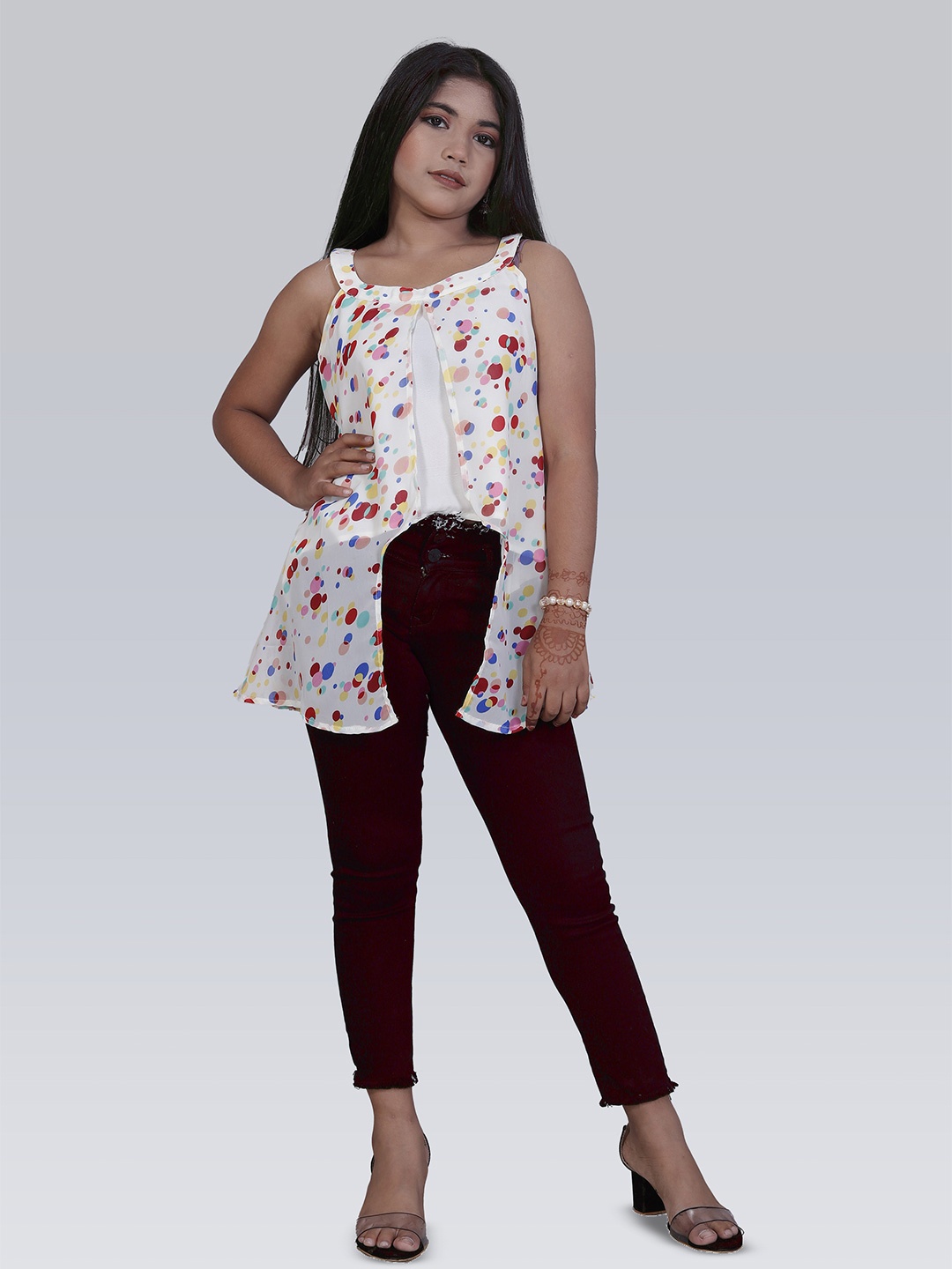 

BAESD Girls Geometric Printed Georgette Top, Off white