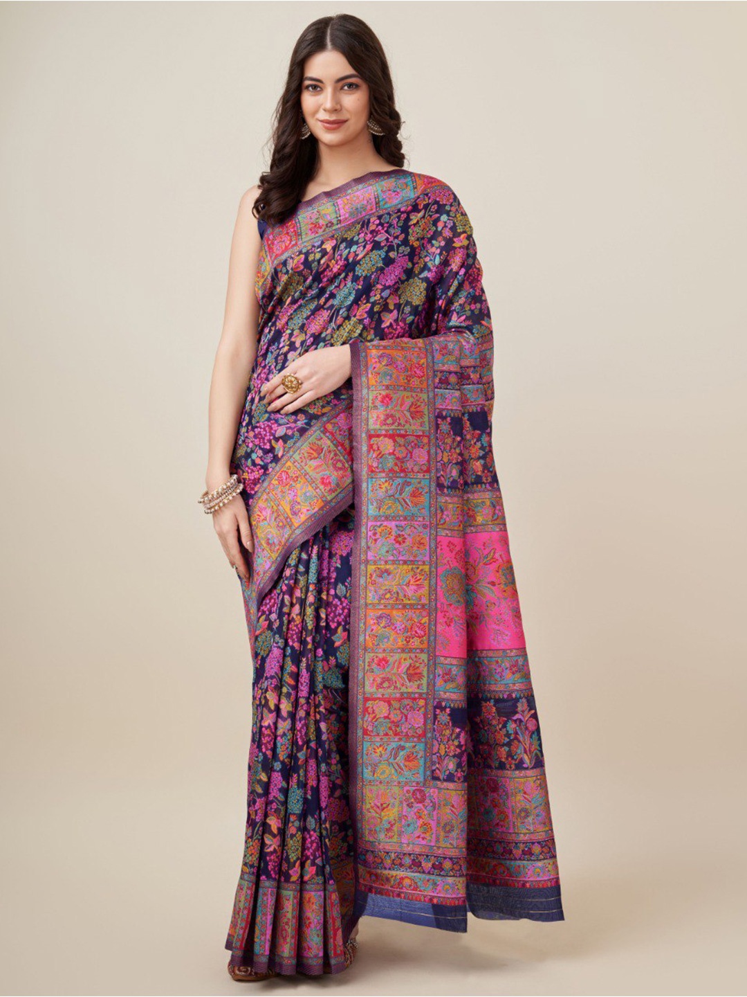 

VEERAX Floral Woven Design Pashmina Jamdani Saree, Navy blue
