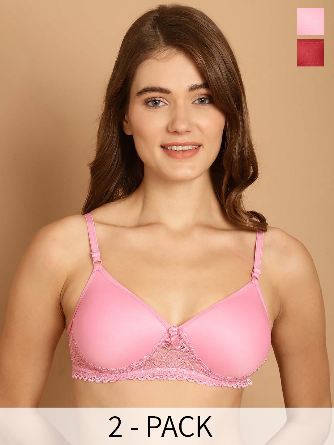

Friskers Pack Of 2 Non Padded Non Wired Anti Microbial Everyday Bras, Maroon