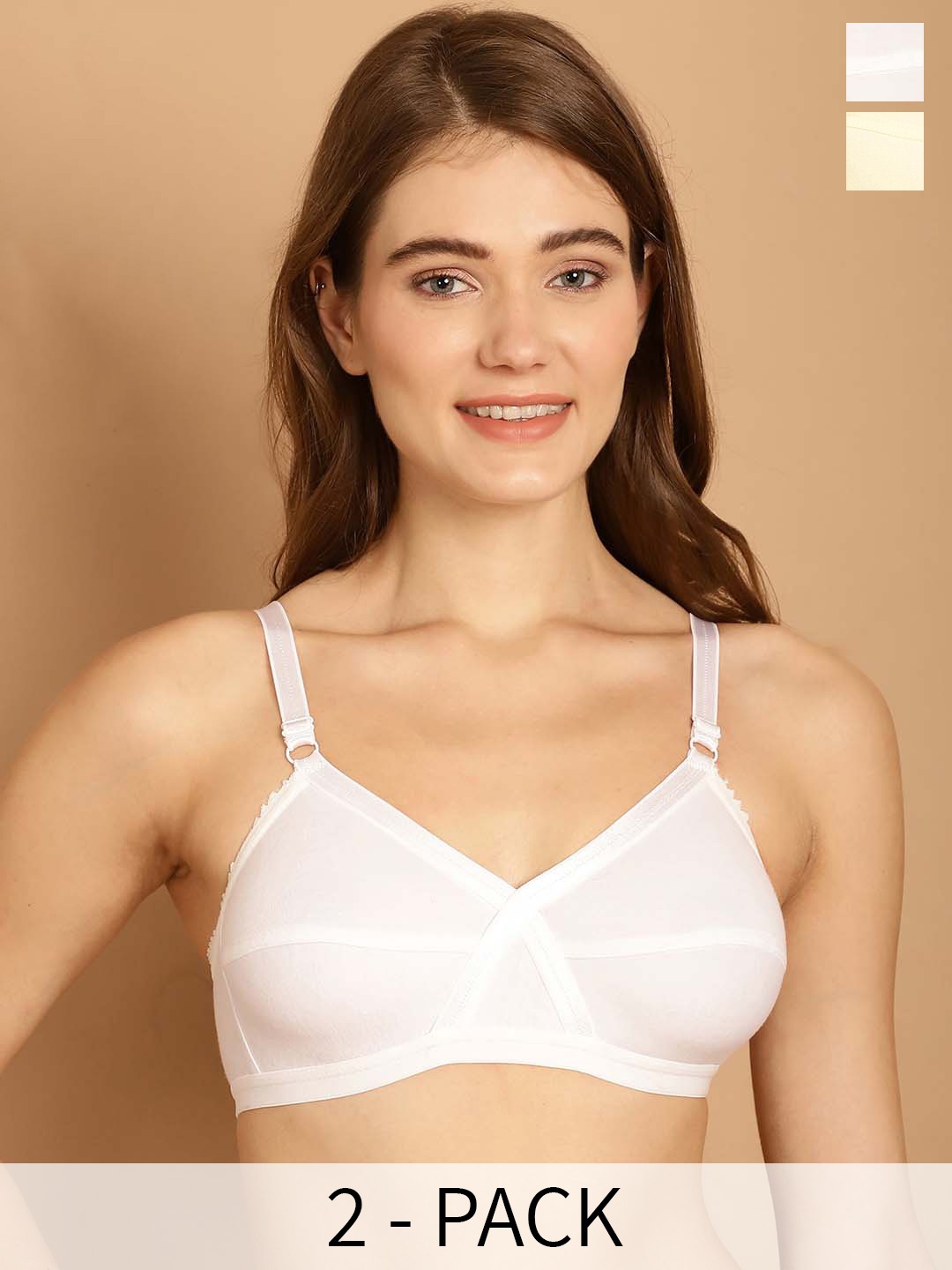 

Friskers Pack Of 2 Non Padded Non Wired Anti Microbial Everyday Bras, Beige