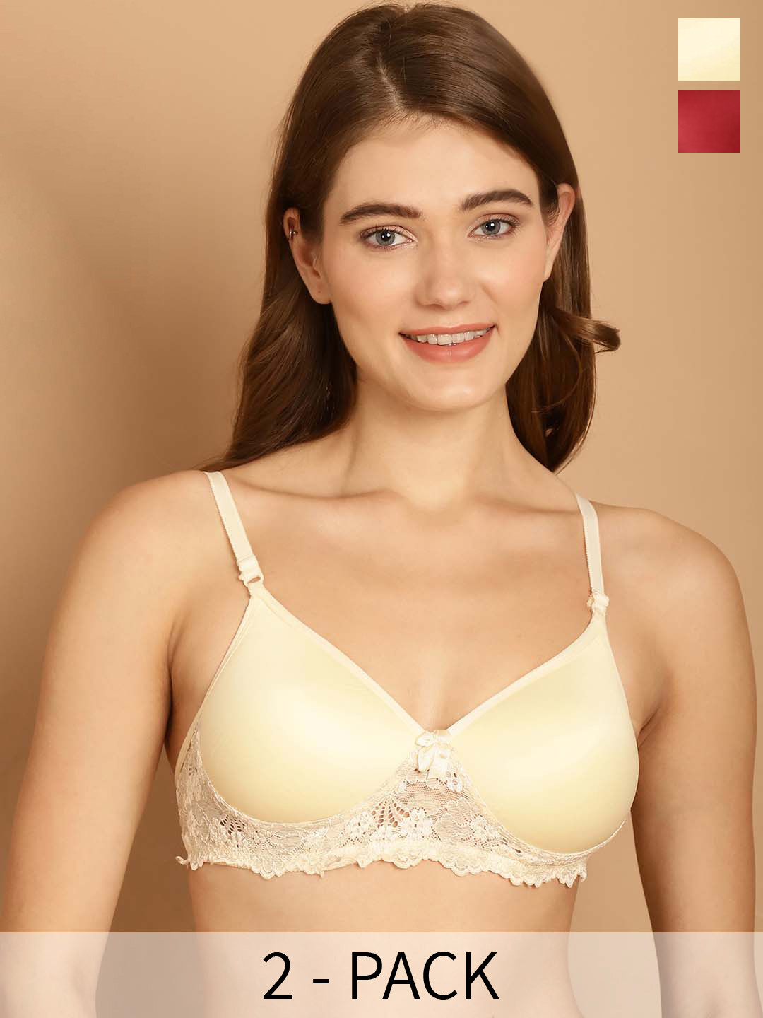 

Friskers Pack Of 2 Non Padded Non Wired Anti Microbial Everyday Bras, Maroon