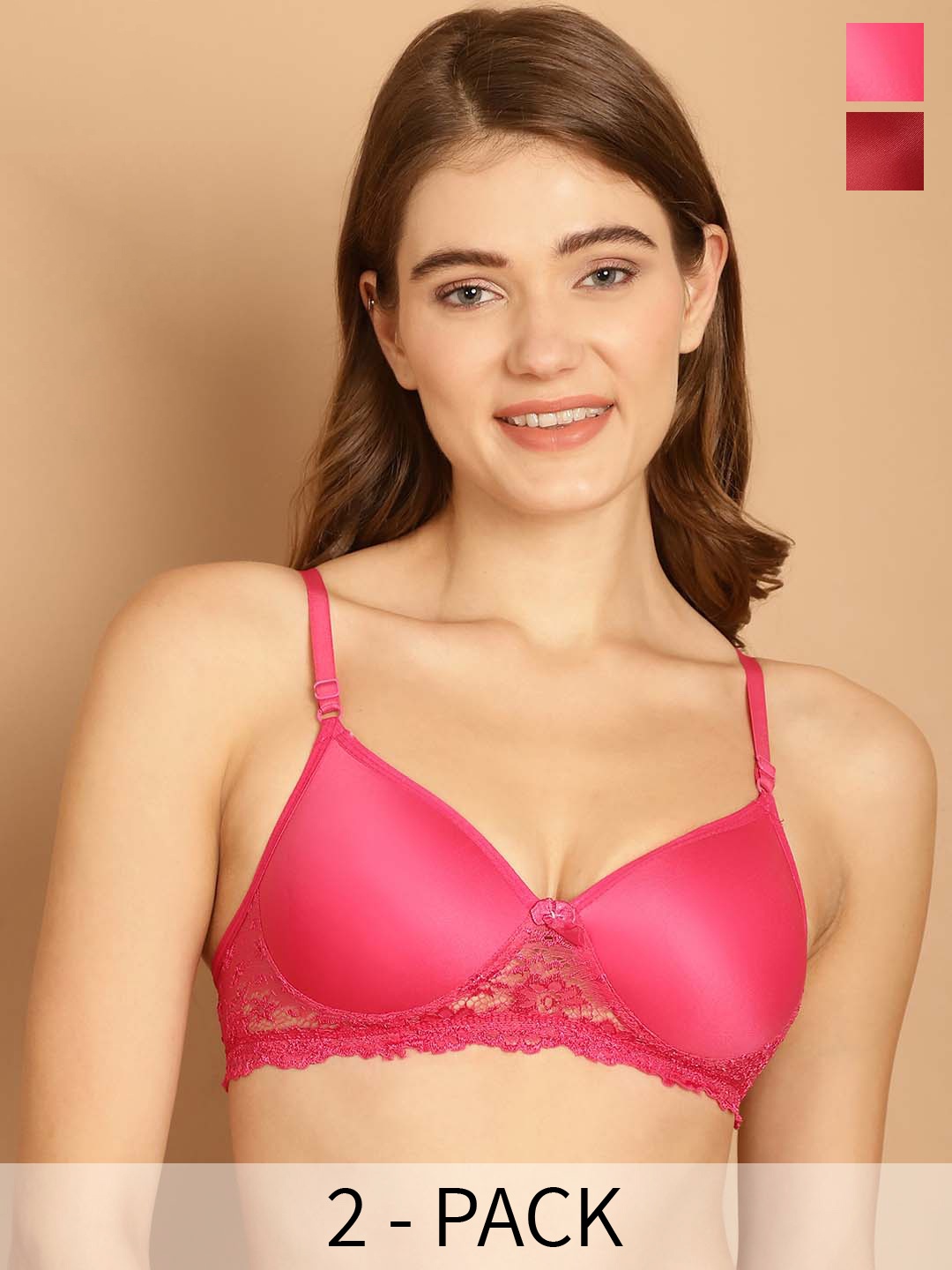 

Friskers Pack Of 2 Non Padded Non Wired Anti Microbial Everyday Bras, Maroon