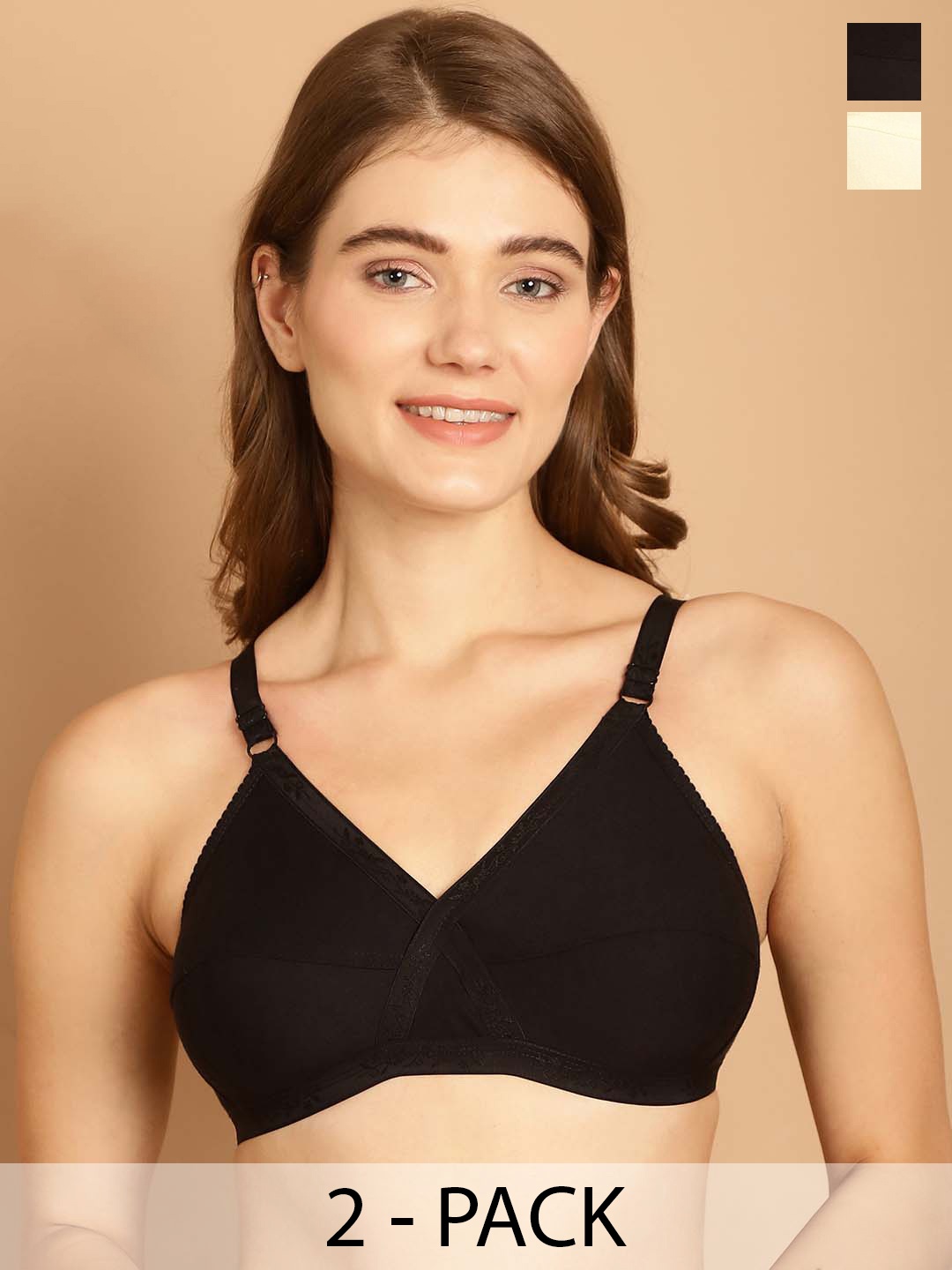 

Friskers Pack Of 2 Non Padded Non Wired Anti Microbial Everyday Bras, Beige