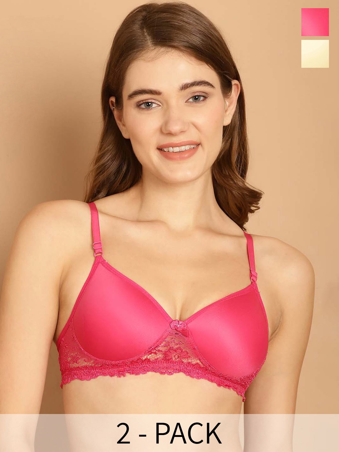 

Friskers Pack Of 2 Non Padded Non Wired Anti Microbial Everyday Bras, Beige