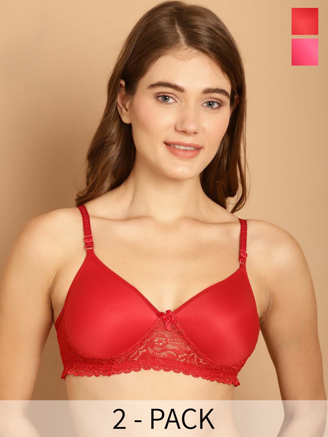 

Friskers Pack Of 2 Non Padded Non Wired Balconette Sports Bras With Anti Microbial, Pink