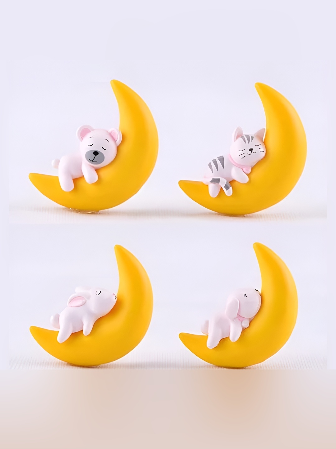 

Sigaram Yellow 2 Pieces Rabbit Kitten On Moon Figurine Showpieces