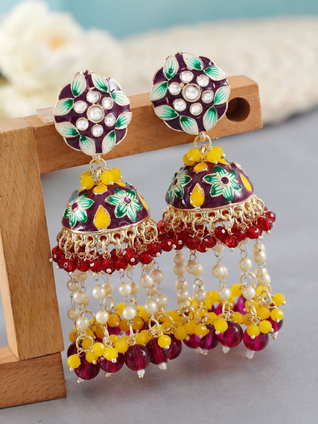 

Crunchy Fashion Gold-Plated Beaded Dome Shaped Jhumkas