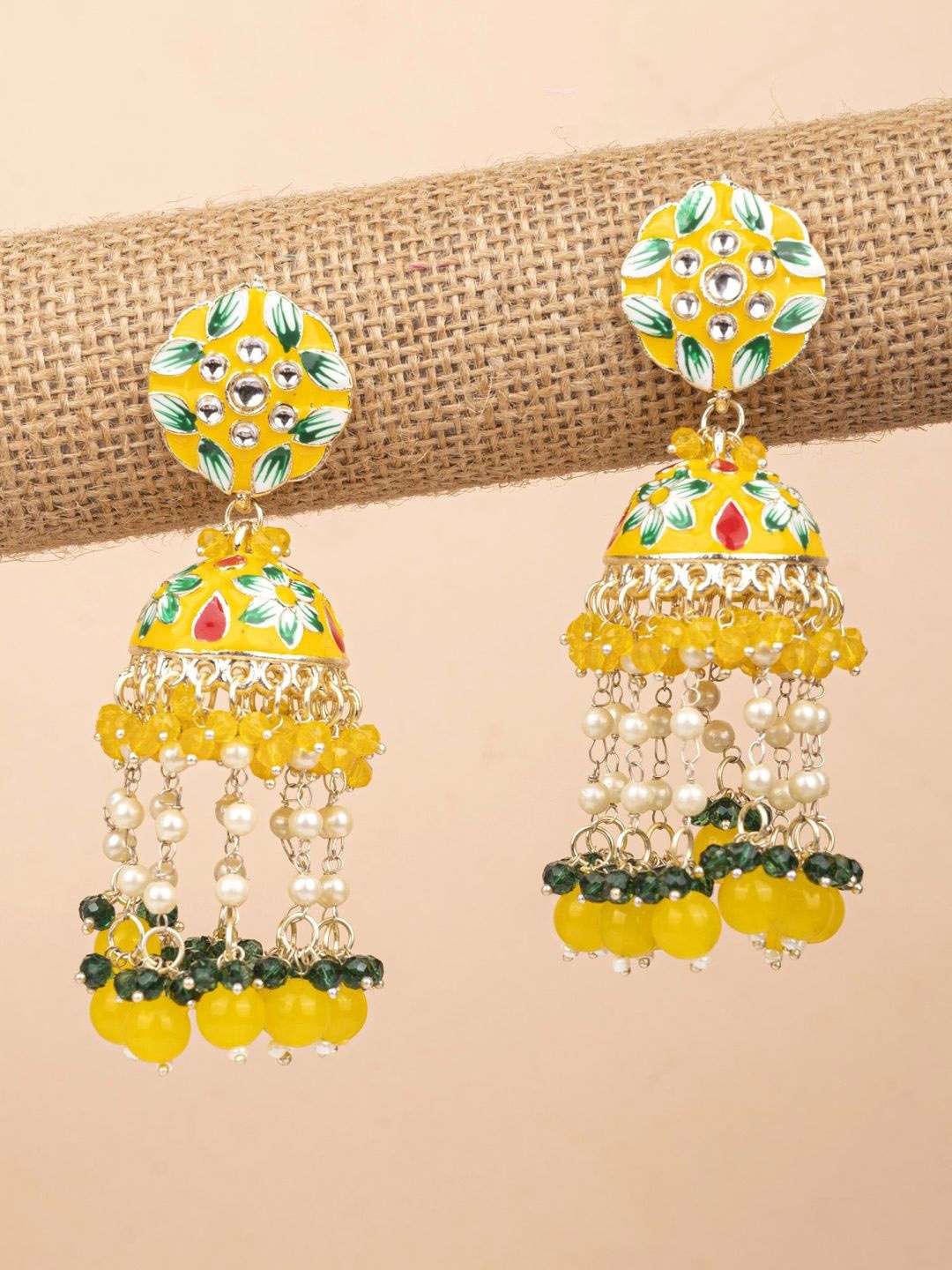 

Crunchy Fashion Gold-Plated Beaded Dome Shaped Jhumkas