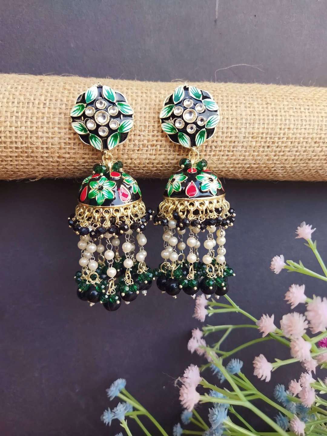 

Crunchy Fashion Gold-Plated Beaded Dome Shaped Jhumkas