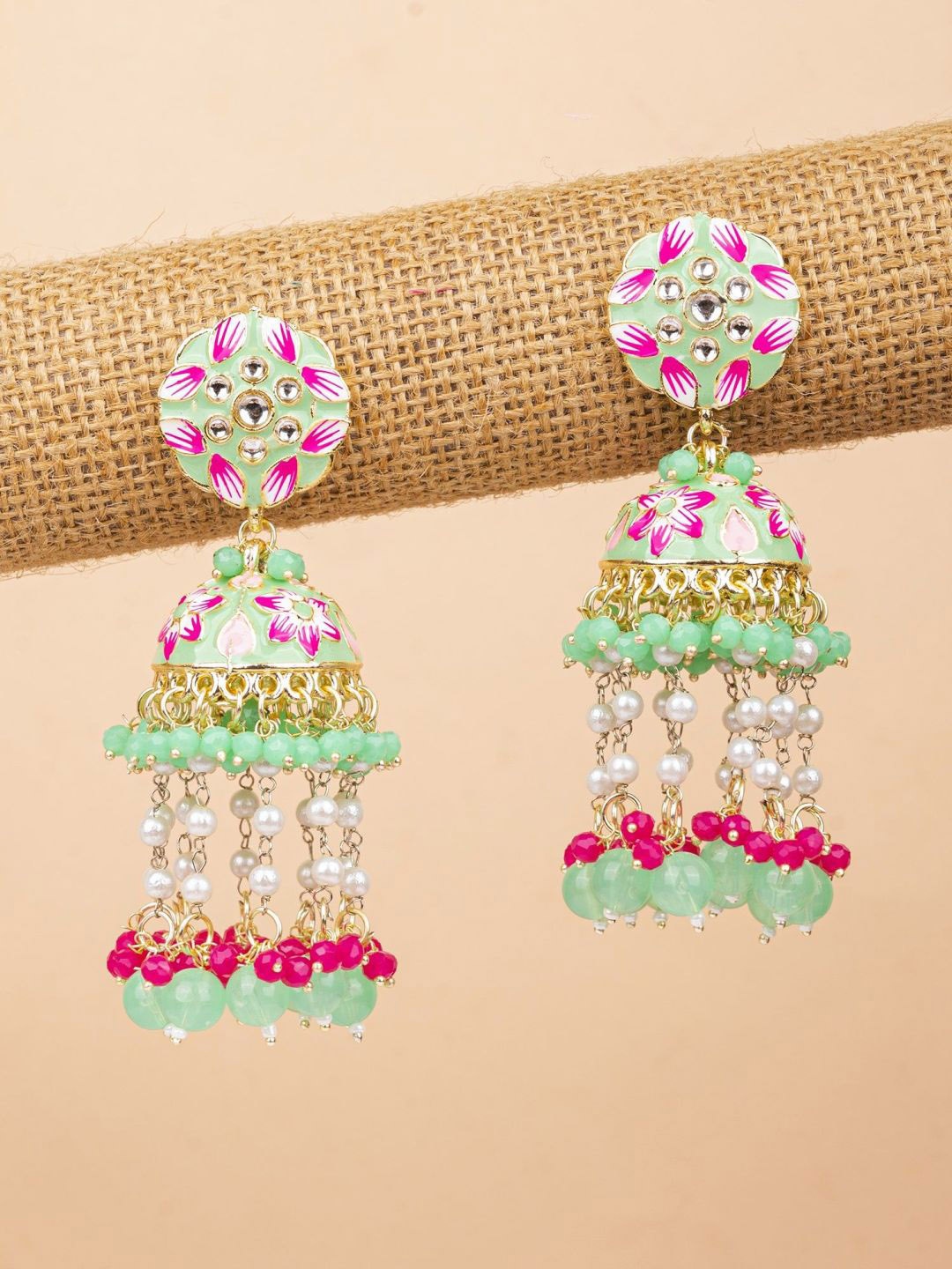 

Crunchy Fashion Gold-Plated Beaded Dome Shaped Jhumkas