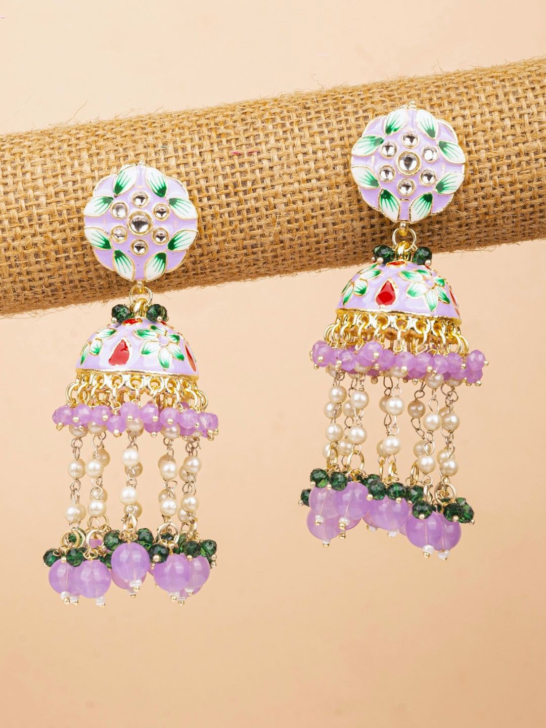 

Crunchy Fashion Gold-Plated Beaded Dome Shaped Jhumkas