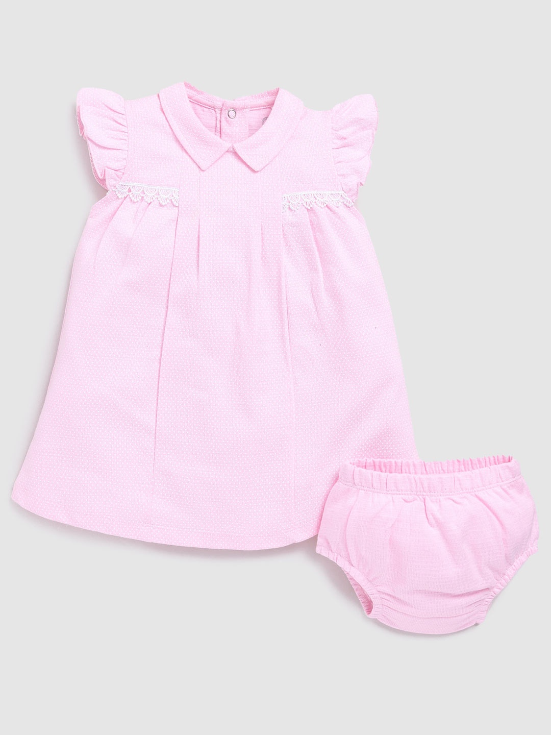 

BABY GO Polka Dots Printed Cotton A-Line Flared Dress, Pink