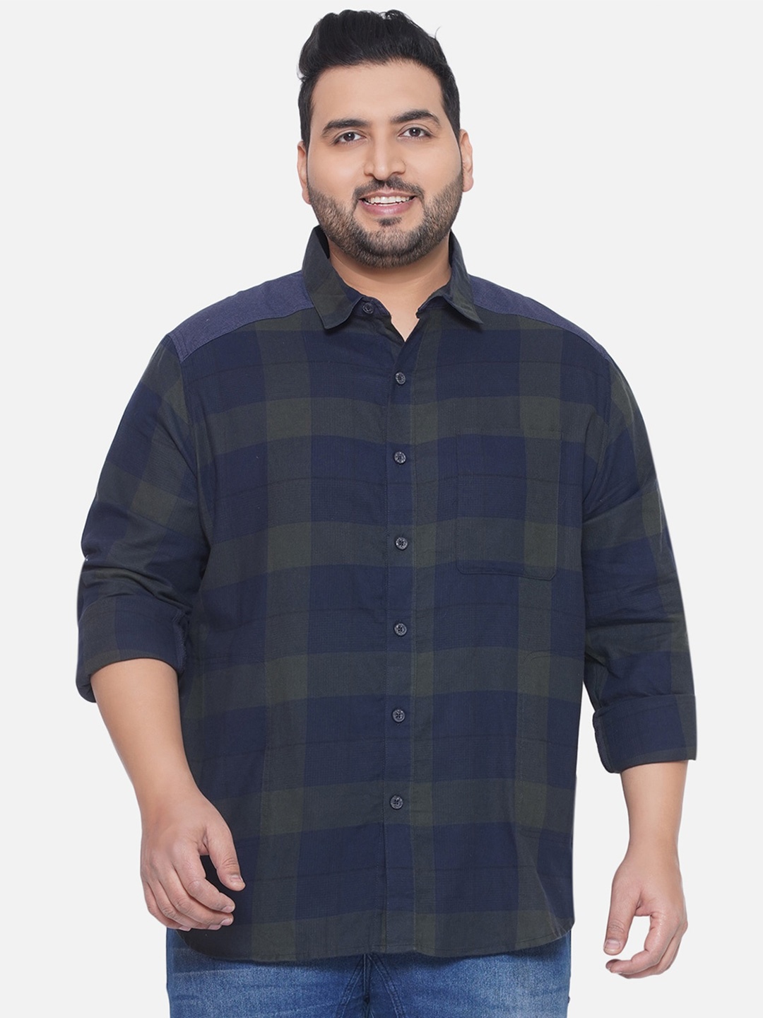 

Santonio Plus Size Classic Buffalo Checks Opaque Cotton Casual Shirt, Blue