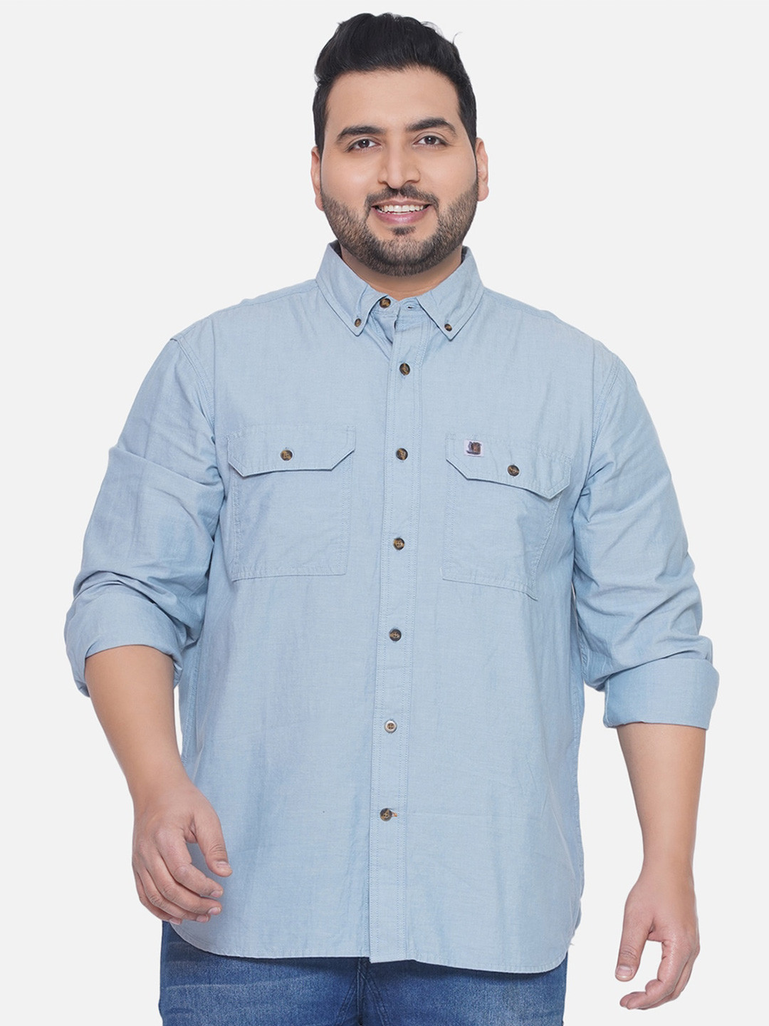 

Santonio Plus Size Classic Opaque Cotton Casual Shirt, Blue