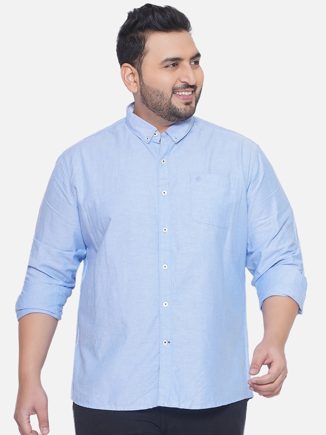 

Santonio Plus Size Button Down Collar Classic Opaque Cotton Casual Shirt, Blue