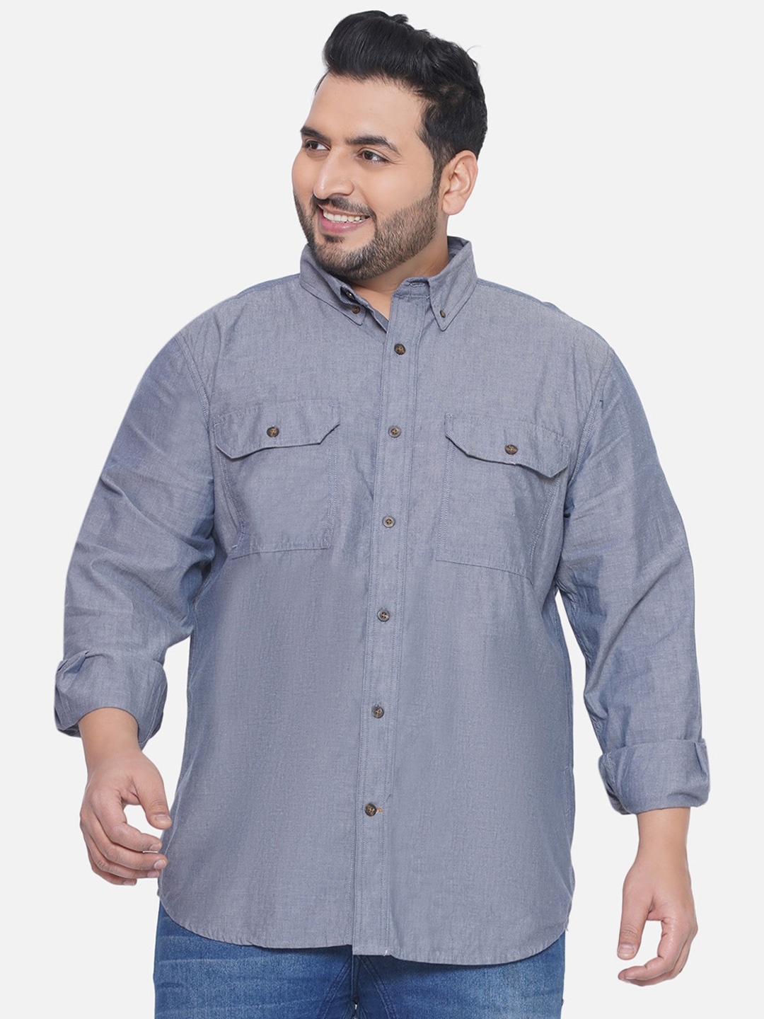 

Santonio Plus Size Classic Opaque Striped Cotton Casual Shirt, Grey
