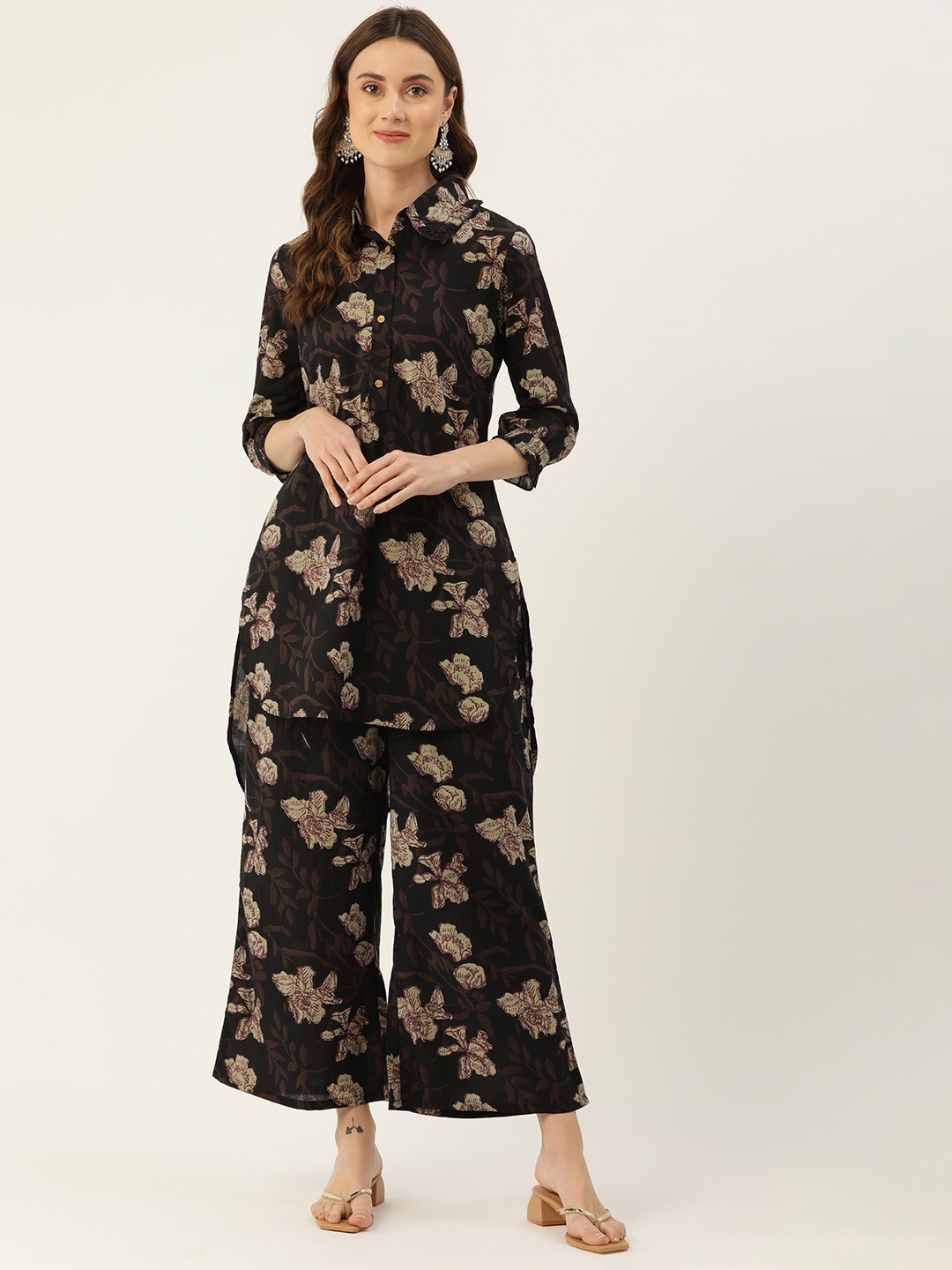 

FERANOID Floral Printed Pure Cotton Co-Ords, Black