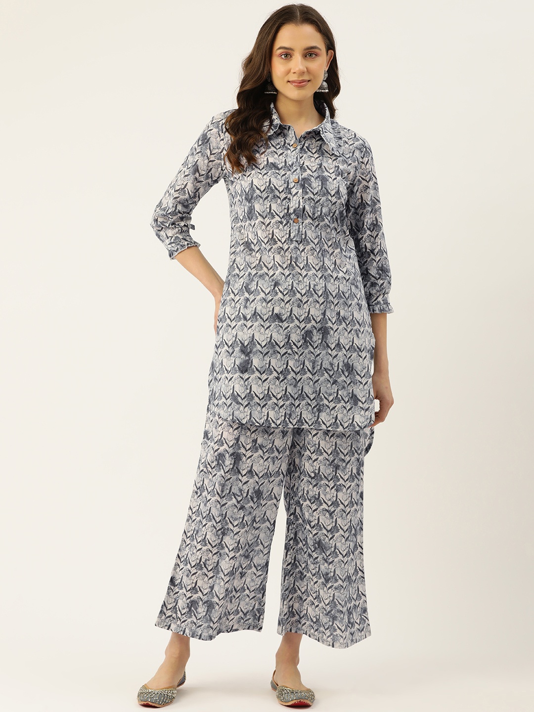 

FERANOID Floral Printed Pure Cotton Co-Ords, Grey