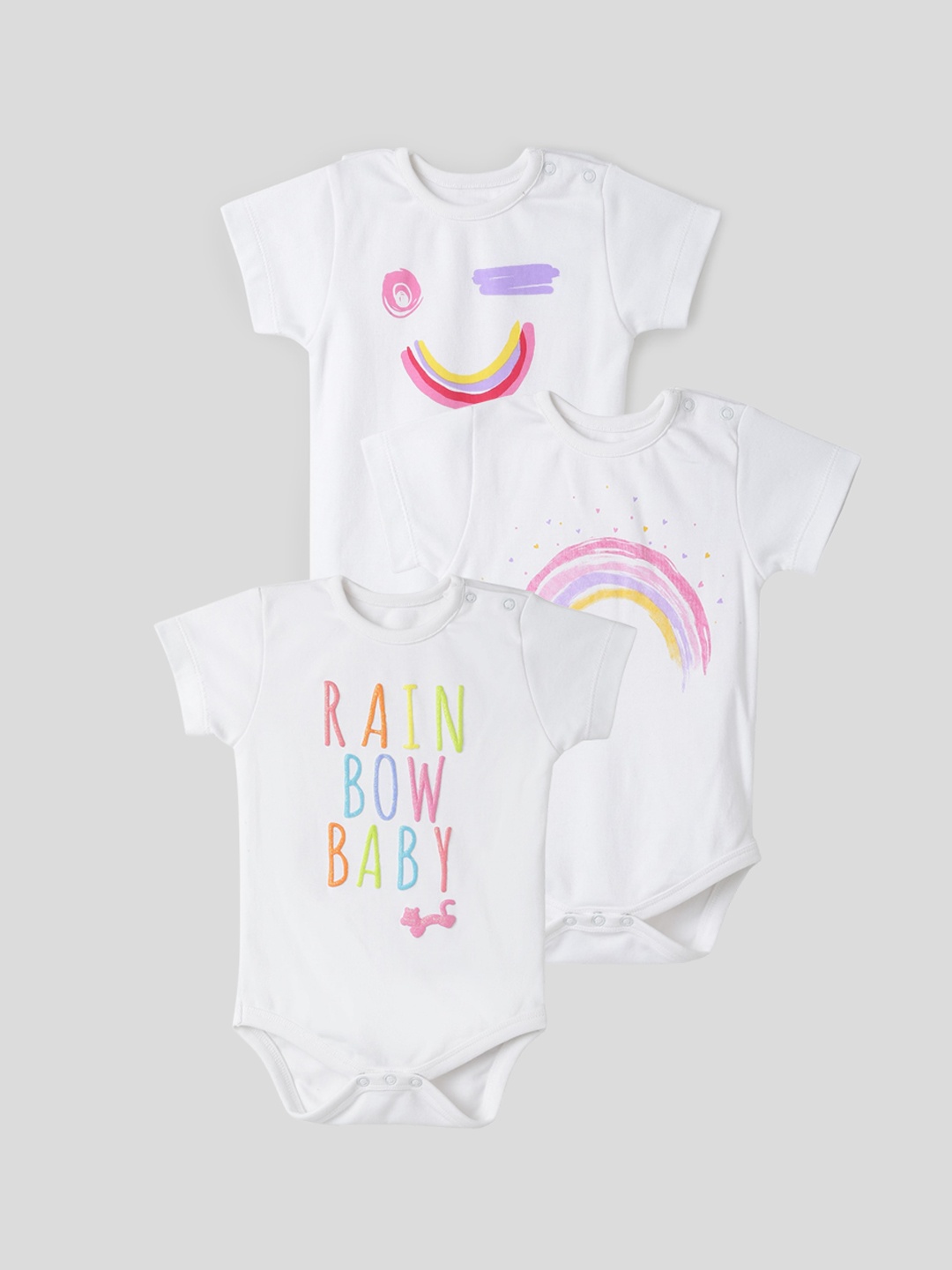 

Somersault Infants Pack Of 3 Printed Pure Cotton Bodysuits, White