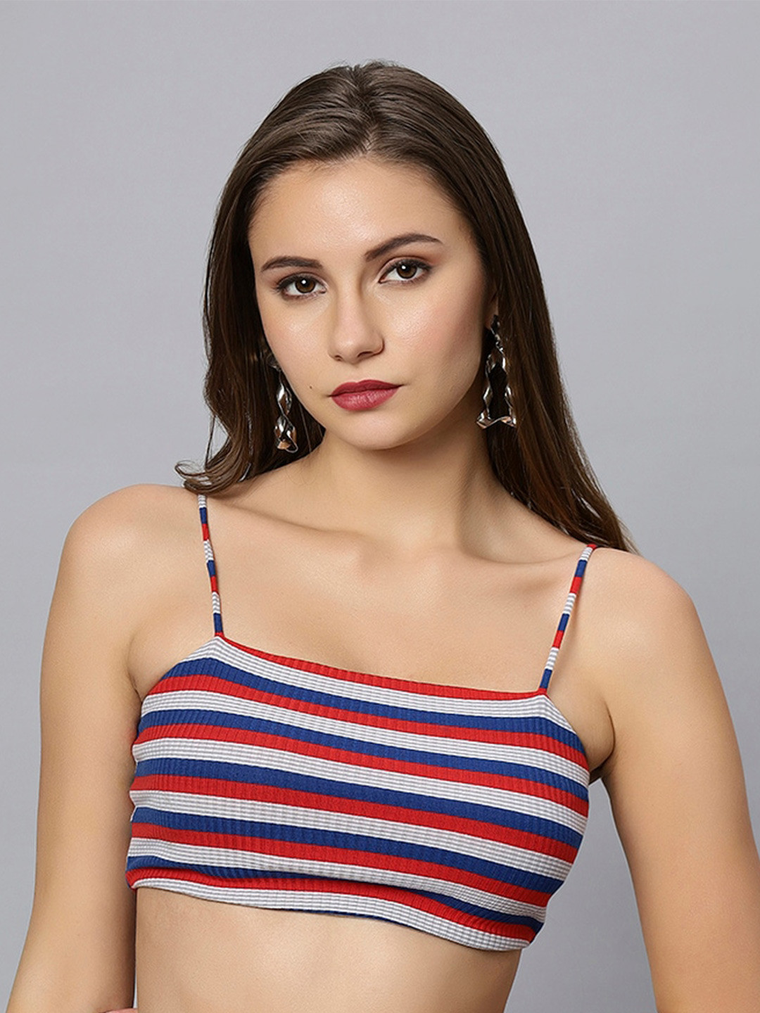 

Ashtag Horizontal Stripes Bralette Cotton Crop Top, Blue