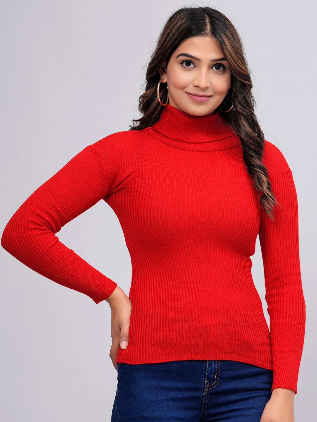 

BAESD Girls High Neck Woollen Fitted Top, Red