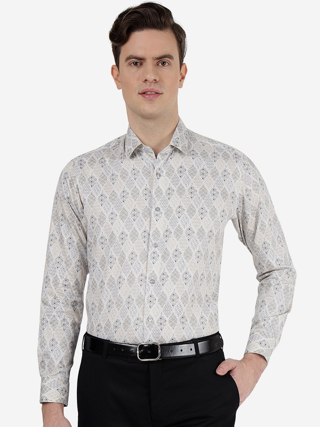 

Greenfibre Slim Fit Floral Printed Cotton Casual Shirt, Cream
