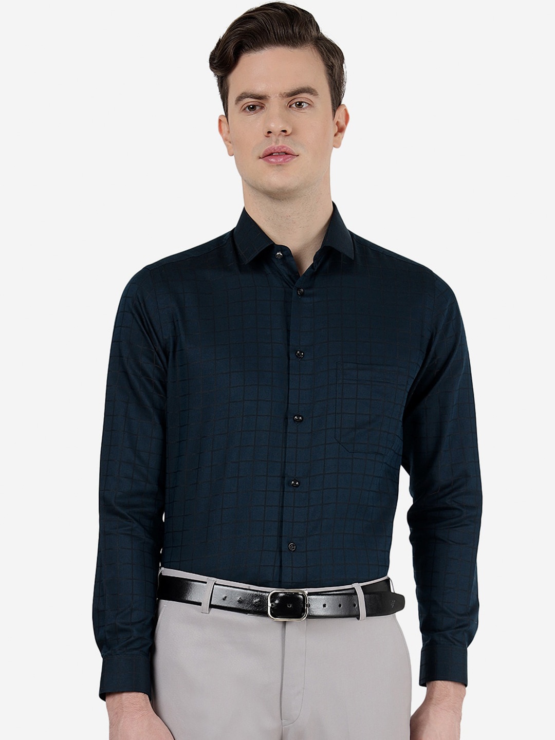 

Greenfibre Men Slim Fit Checked Cotton Casual Shirt, Blue