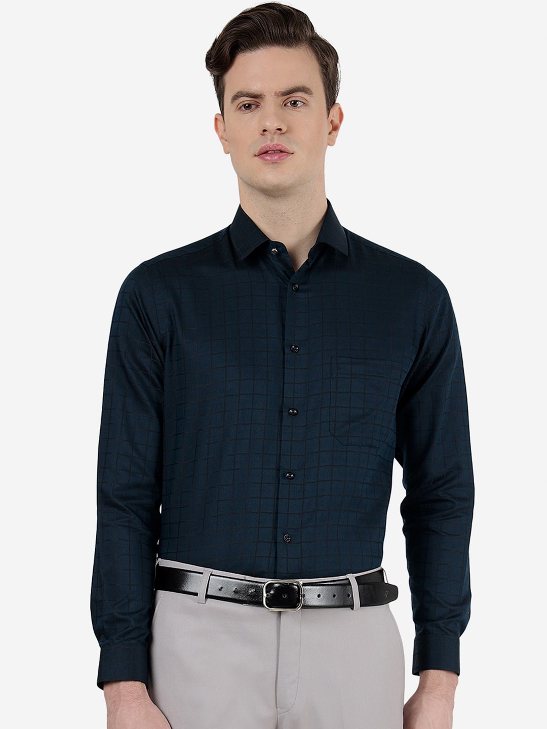 

Greenfibre Men Slim Fit Checked Cotton Casual Shirt, Blue