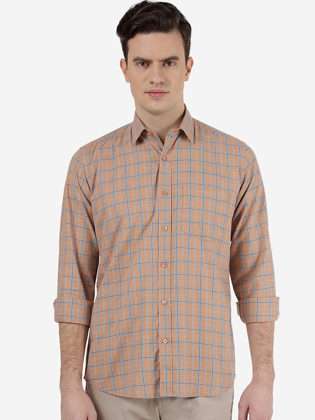 

Greenfibre Slim Fit Checked Cotton Casual Shirt, Orange