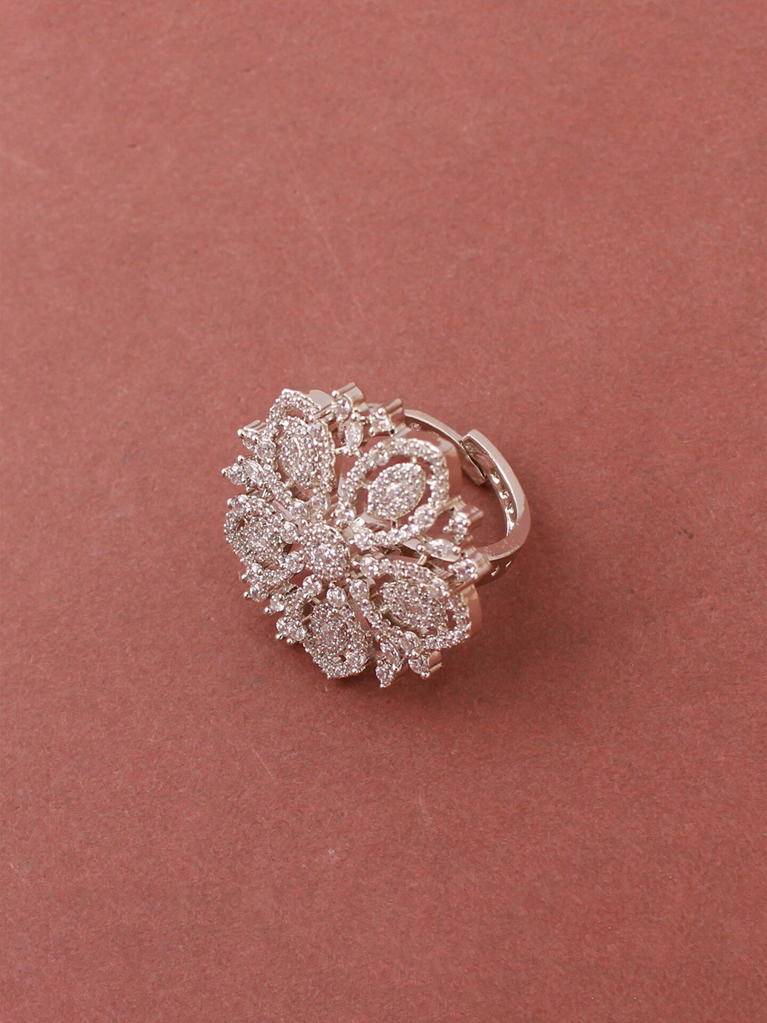 

Mirana Rhodium-Plated CZ Stones Studded Adjustable Finger Ring, Silver