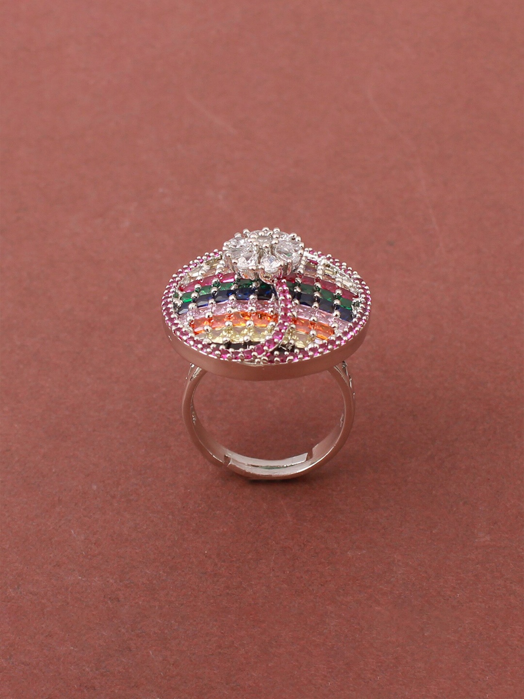 

Mirana Rhodium-Plated Cubic Zirconia-Studded Adjustable Ring, Silver