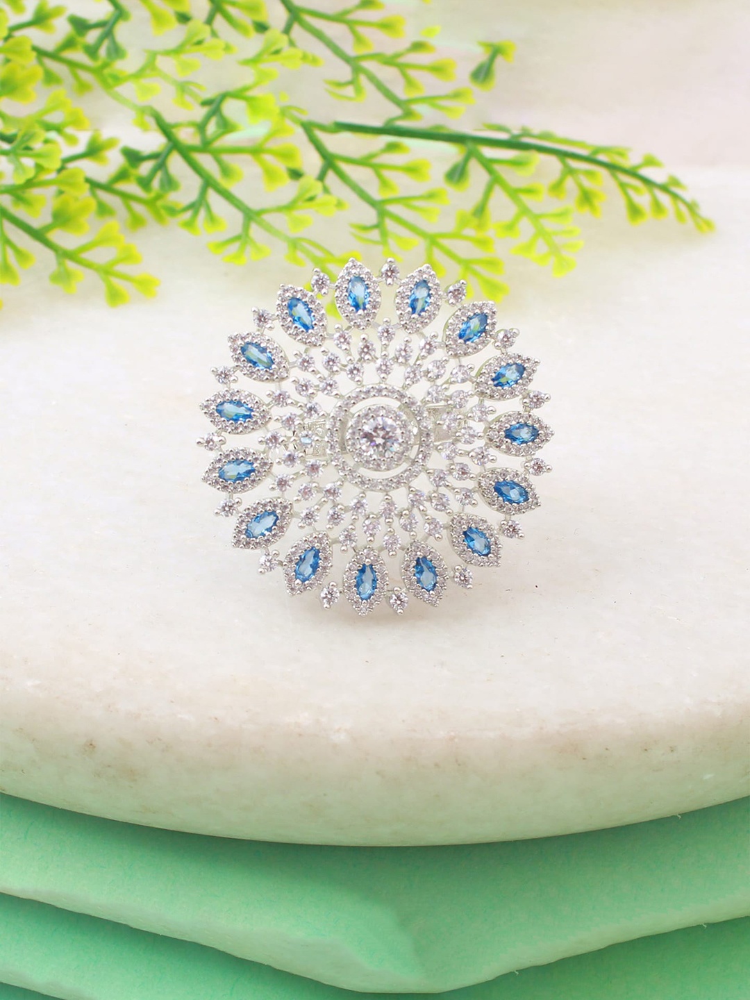 

Mirana Rhodium Plated & CZ Studded Ring, Blue