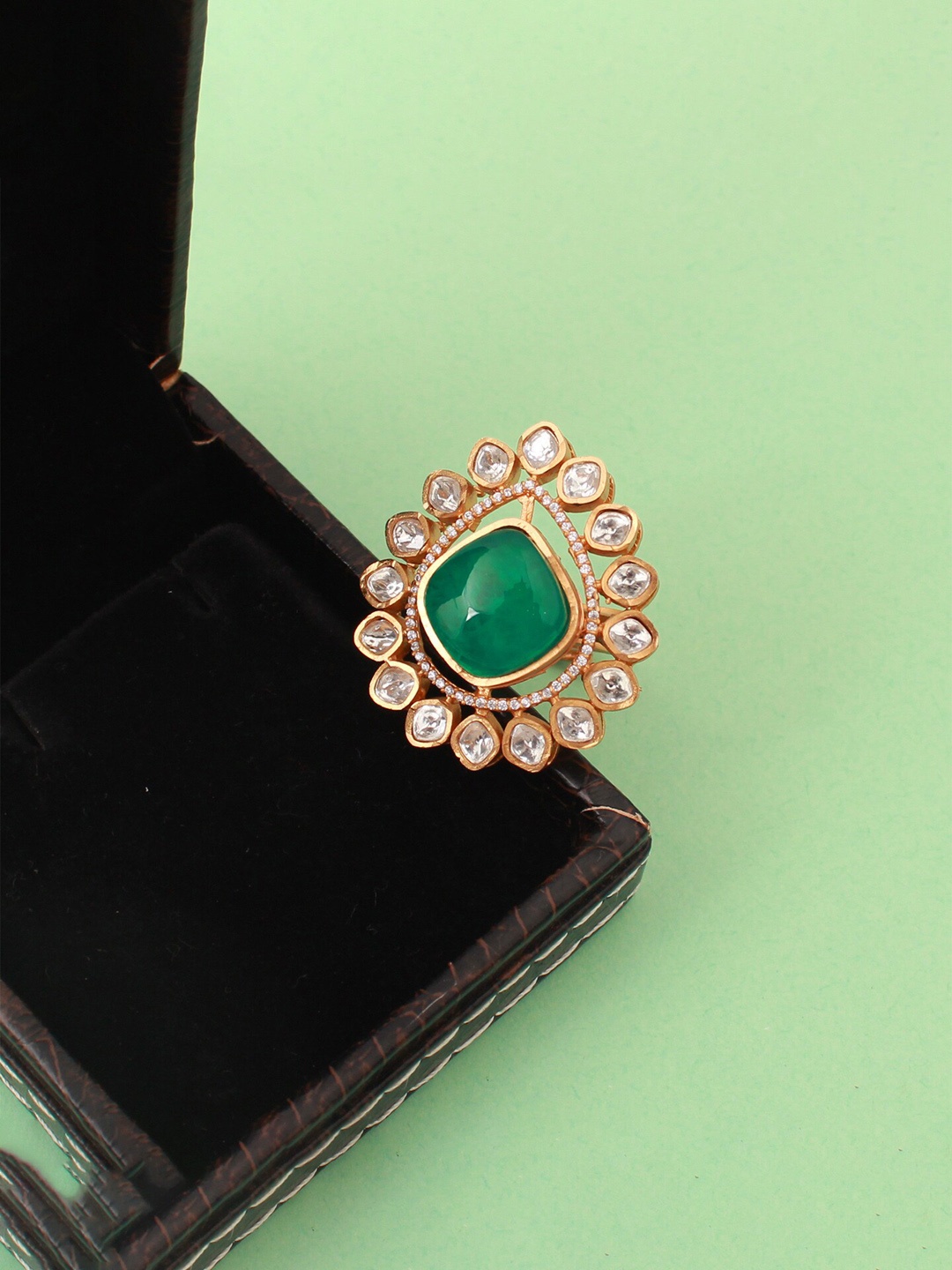 

Mirana Gold Plated CZ Studded Finger Ring