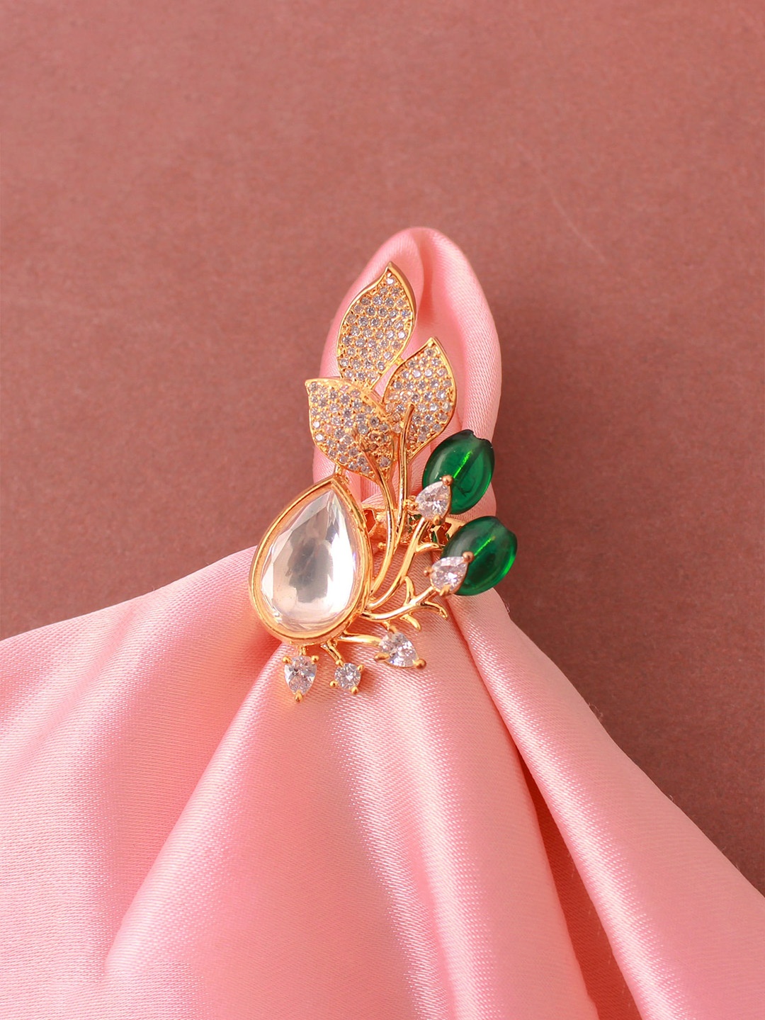 

Mirana Gold Plated CZ Studded Finger Ring