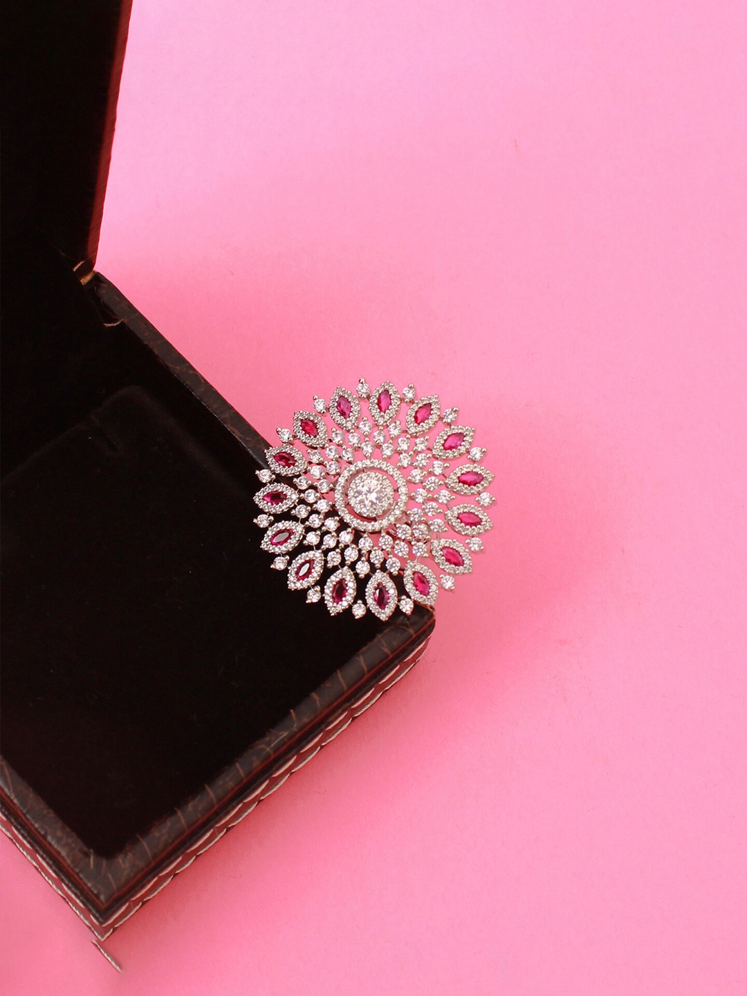 

Mirana Rhodium-Plated CZ Studded Finger Ring, Silver