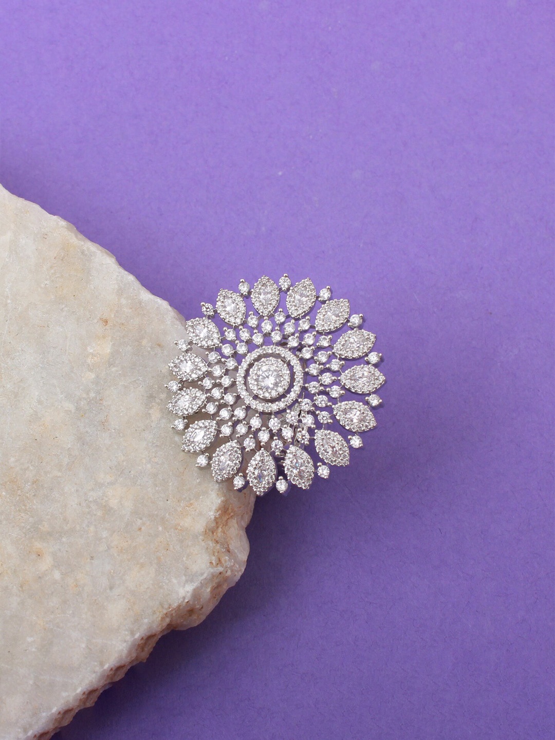 

Mirana Rhodium-Plated CZ-Studded Adjustable Finger Ring, Silver