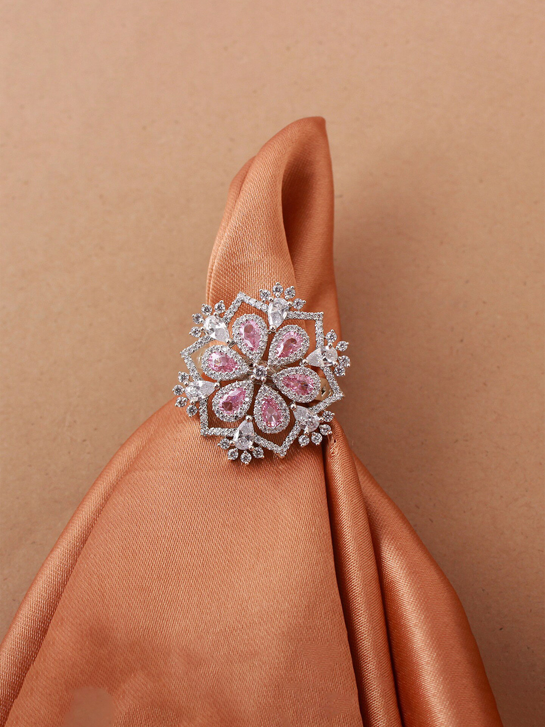 

Mirana Rhodium-Plated CZ-Studded Finger Ring, Silver