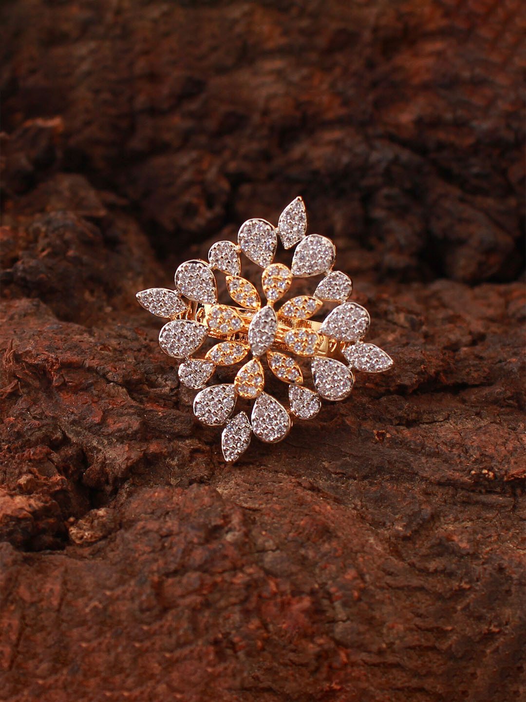 

Mirana Gold Plated CZ Studded Designer Finger Ring