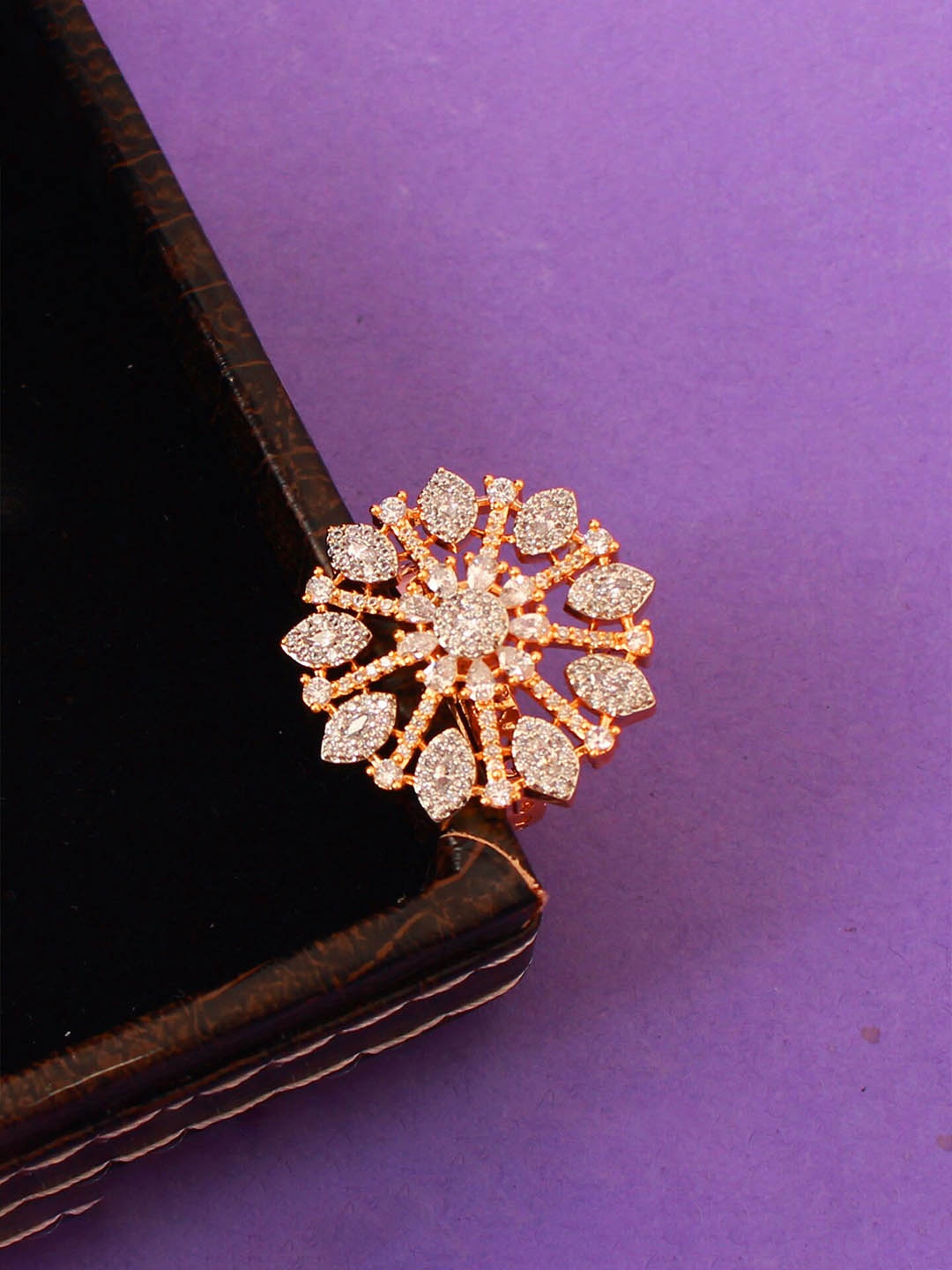 

Mirana Gold-Plated Cubic Zirconia-Studded Adjustable Finger Ring