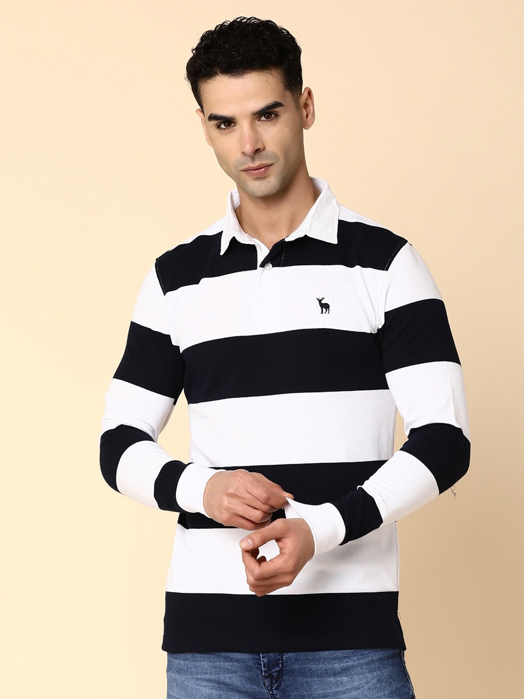 

V-Mart Striped Polo Collar Cotton T-shirt, Navy blue