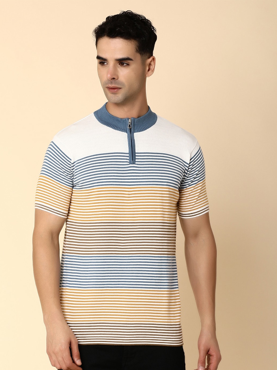 

V-Mart Striped Henley Neck Cotton Slim Fit T-shirt, Yellow