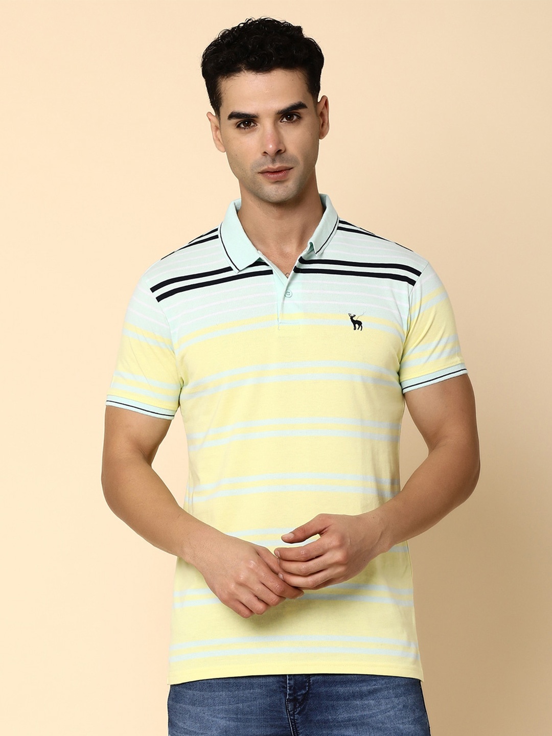 

V-Mart Striped Polo Collar Cotton T-shirt, Yellow