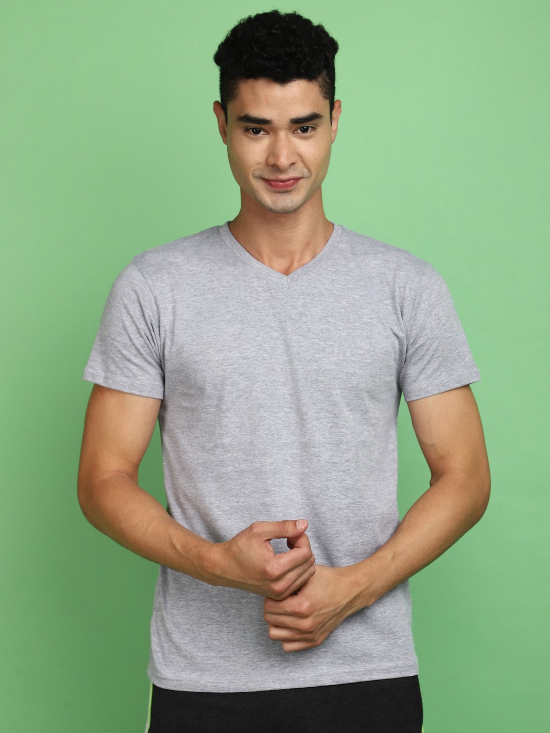 

V-Mart V Neck Short Sleeves Cotton Slim Fit T-shirt, Grey